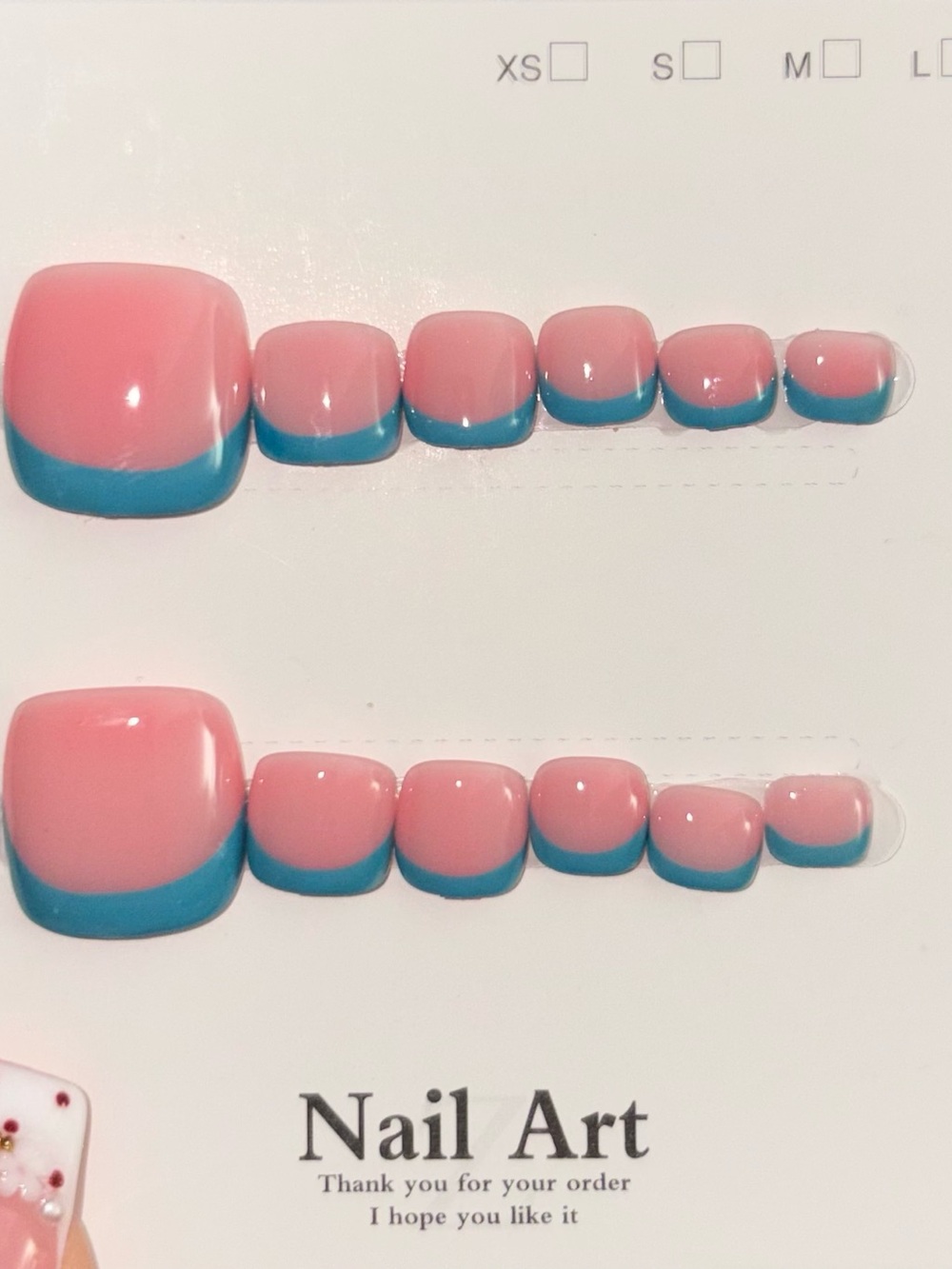 Pink and Blue French Toe Nail Set